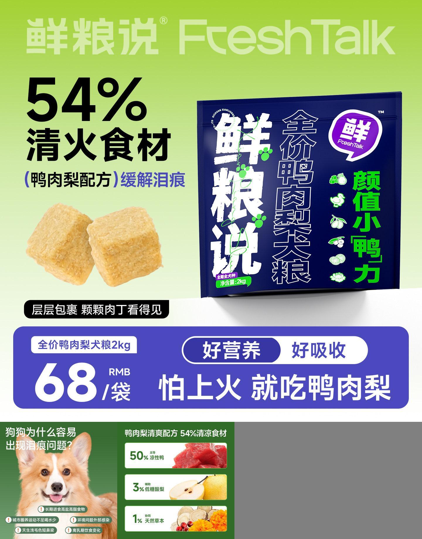鲜粮说鸭肉梨鲜肉冻干犬粮去泪痕