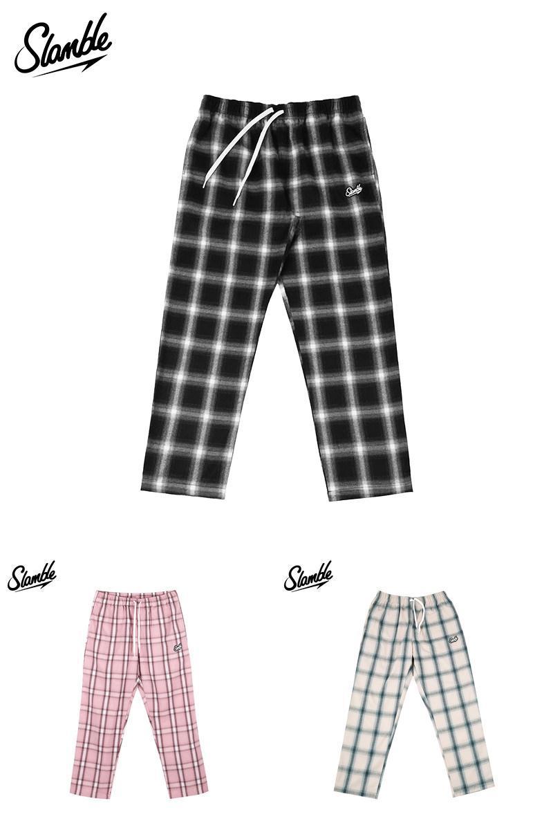 slamble格子裤直筒休闲