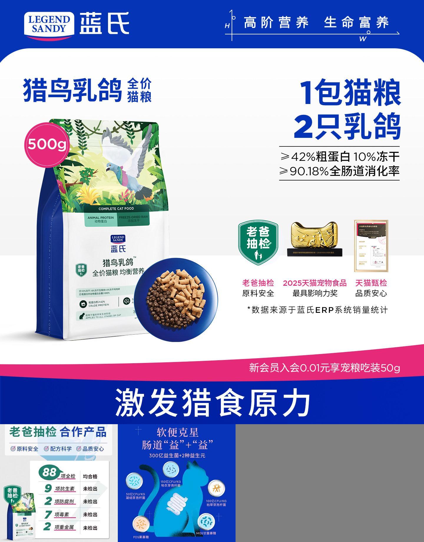蓝氏猎鸟乳鸽全价猫粮1斤装