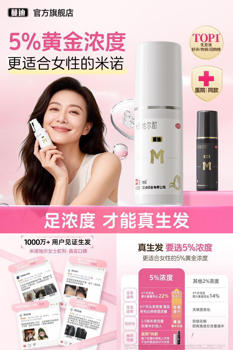 【蔓迪】米诺地尔酊5%*60ml*1瓶/盒女士专研5%浓度真生发搭配发际线精灵瓶浓密发缝