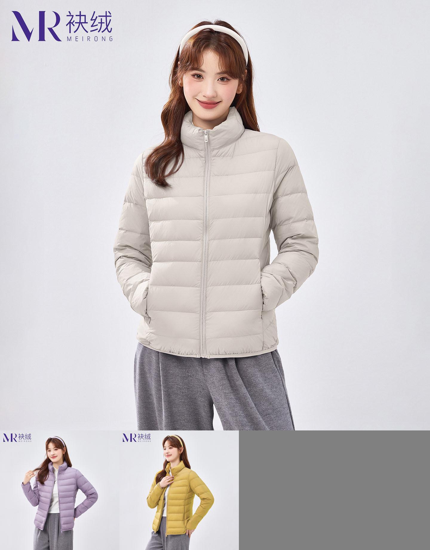袂绒立领羽绒服女轻薄短款