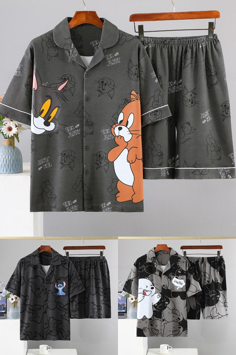 男士睡衣夏季短袖短裤卡通青少年休闲夏天薄款大码家居服学生套装