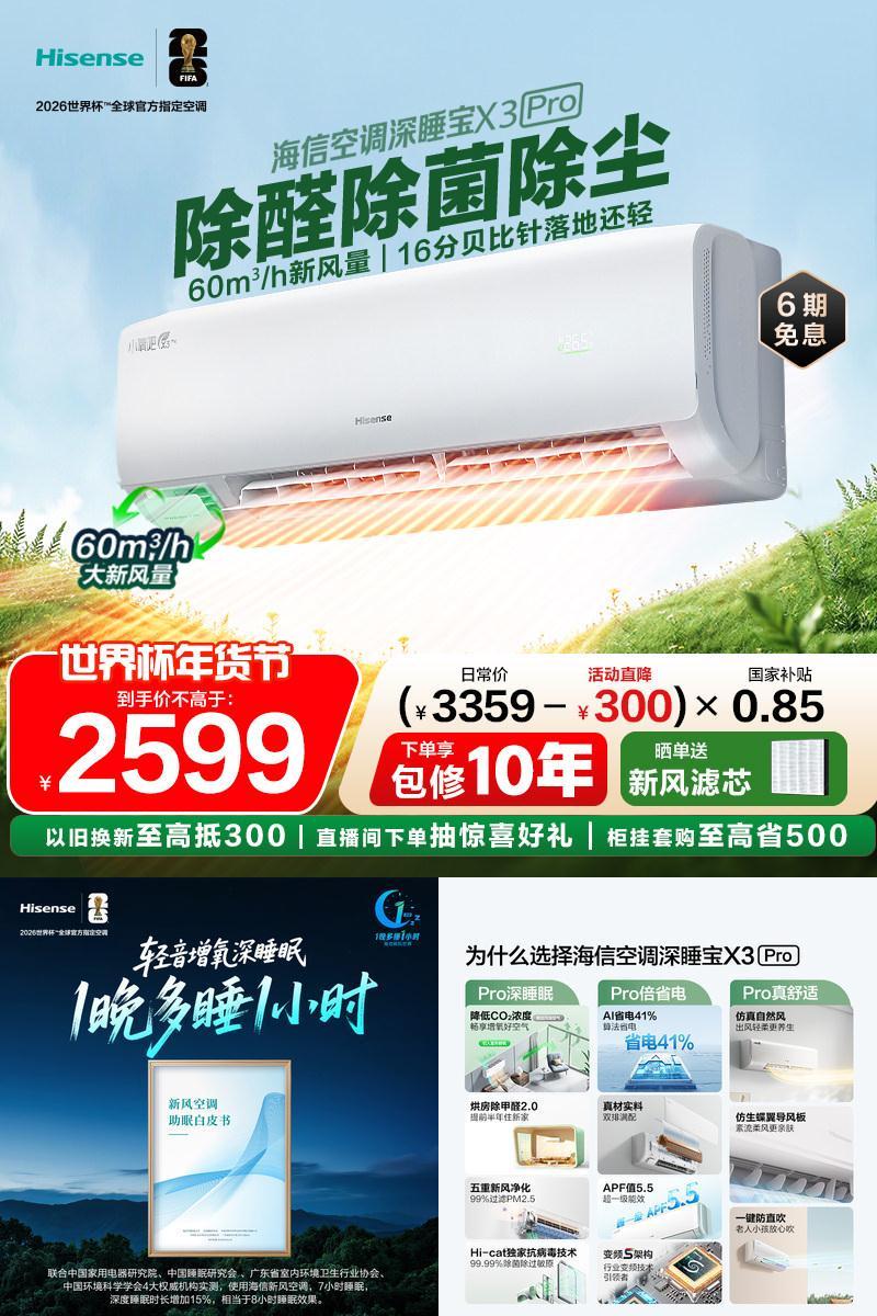 海信空调深睡宝新风家用一级挂机