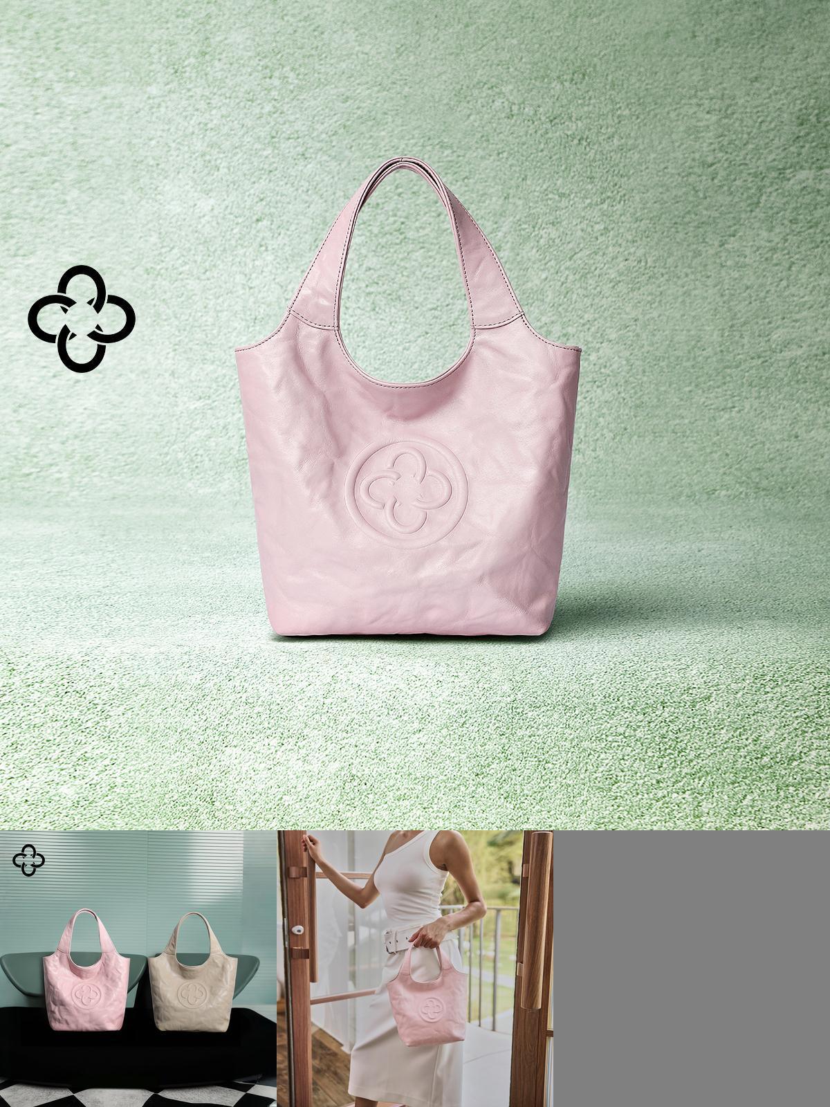 圣诞礼物卡思乐小菜篮包手提包粉色高级感植鞣牛皮褶皱单肩斜挎包