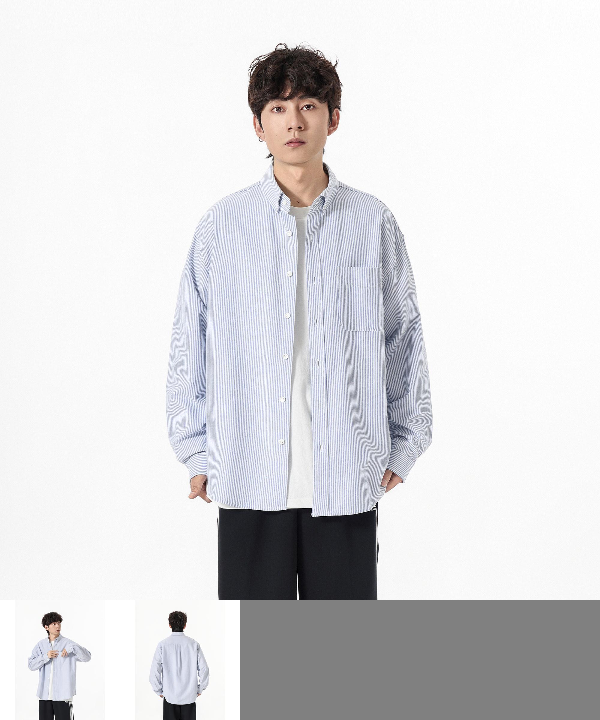 Cleanfit尖领长袖休闲条纹衬衫