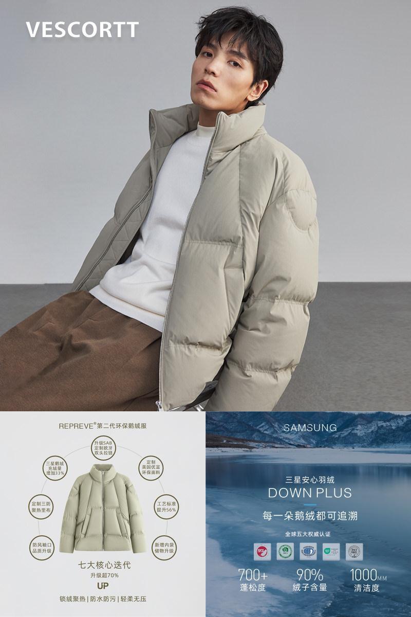 90安心鹅绒山系三防短款羽绒服男