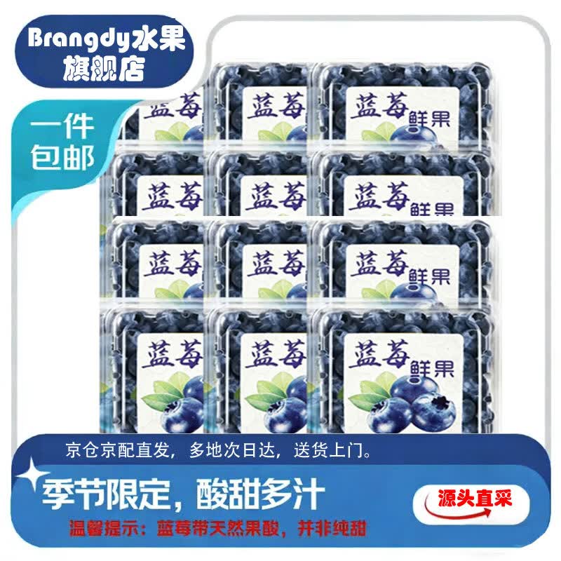 Brangdy云南花香蓝莓 新鲜蓝莓时令水果整箱 多地次日达 带箱2.5斤 单粒12mm+ 净重10盒*100-125g
