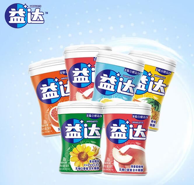 益达无糖口香糖混合口味约40粒56g/瓶木糖醇口香糖糖果新旧包装随机 益达40粒混合口味56g6瓶