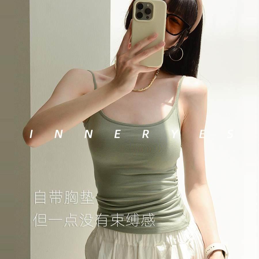 自带胸垫遮副乳吊带有胸有腰の