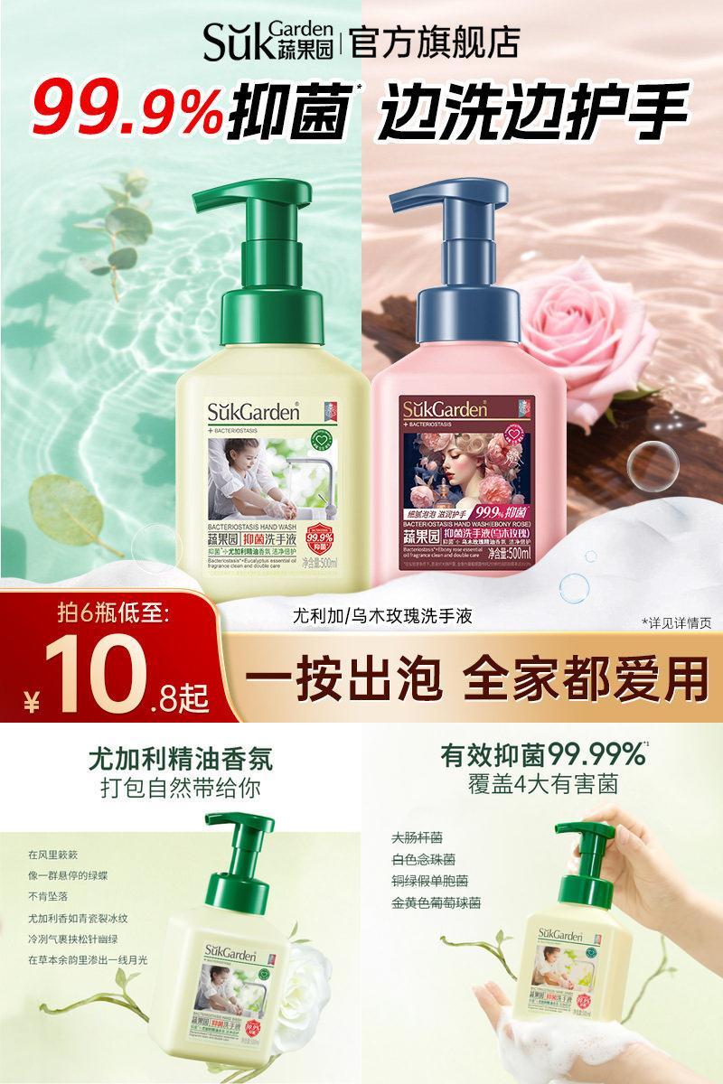 蔬果园乌木抑菌洗手液泡沫家用温和泡泡学生儿童宝宝专用正品官方