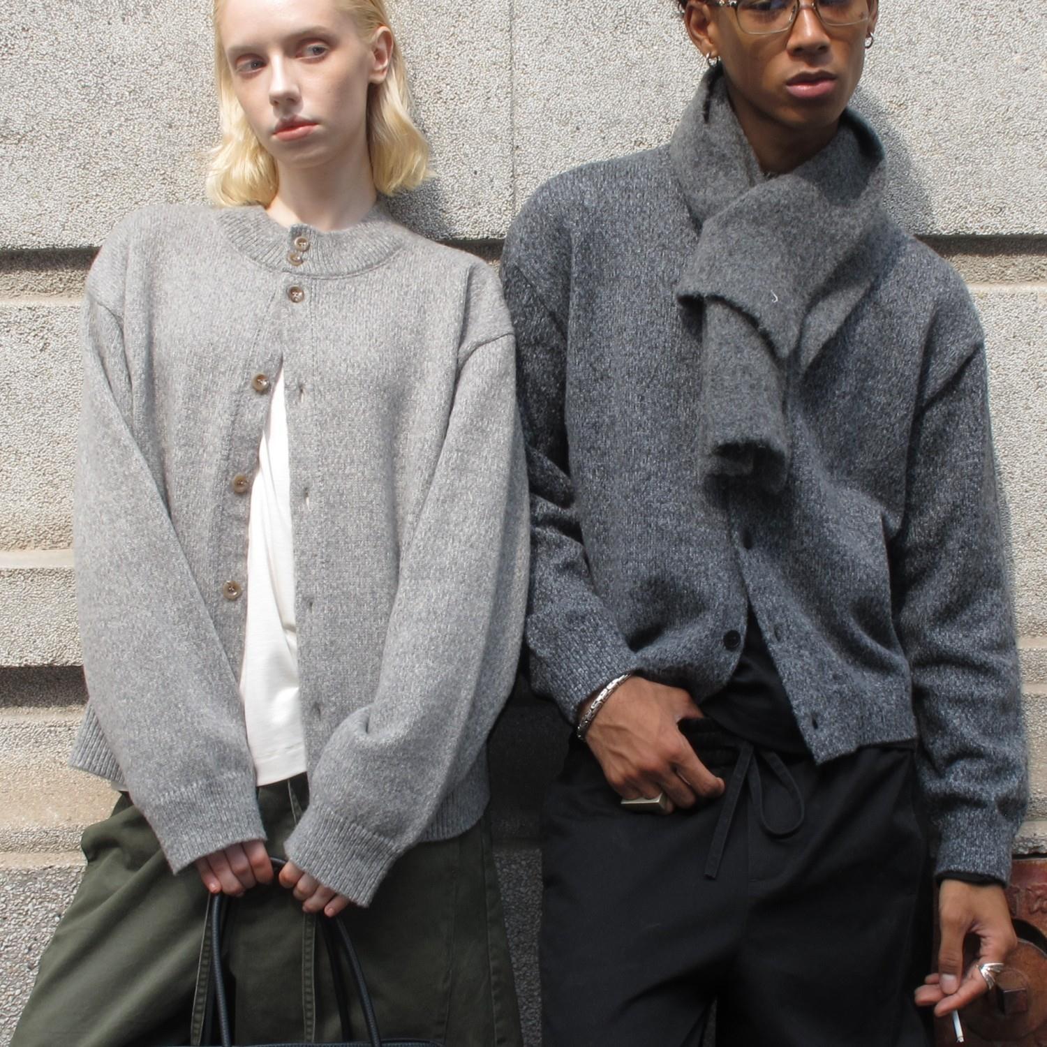 VLABMADE松弛花纱圆领开衫毛衣