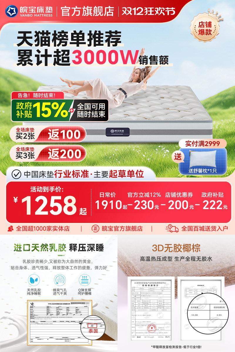 皖宝床垫椰棕棕两用独立弹簧乳胶