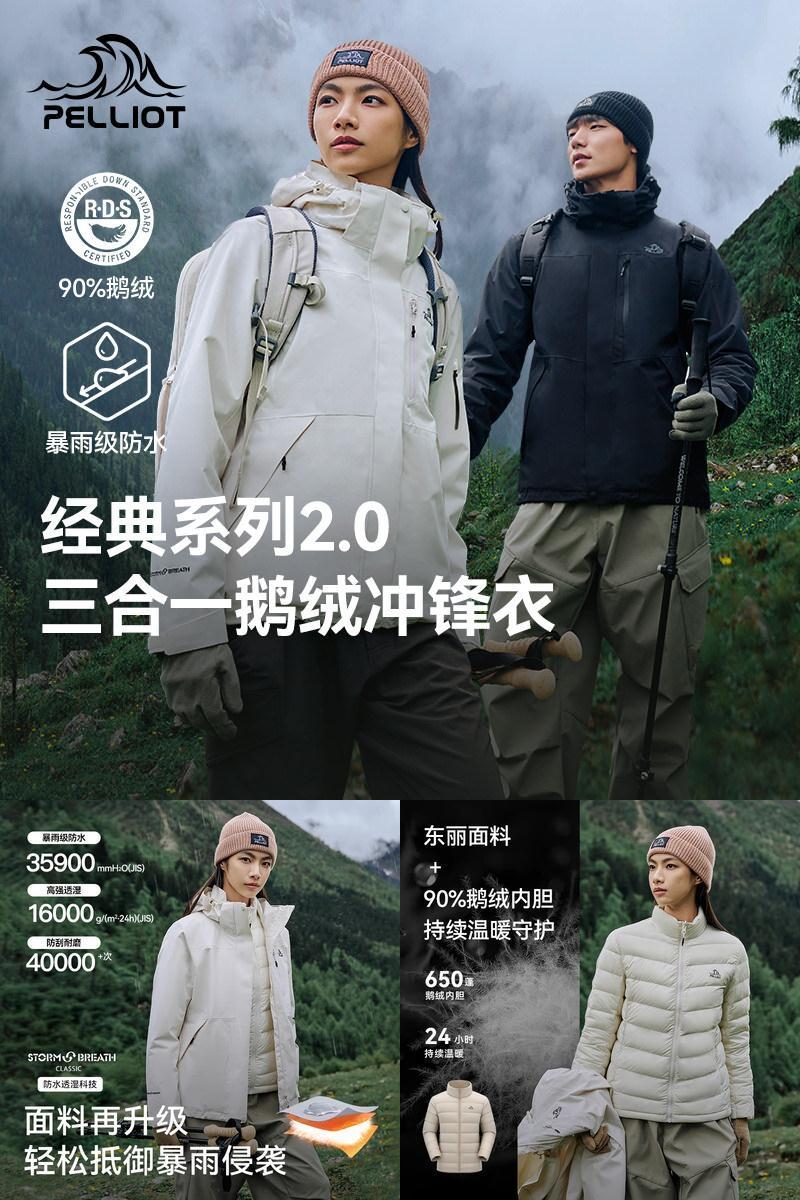 伯希和户外羽绒内胆三合一冲锋衣