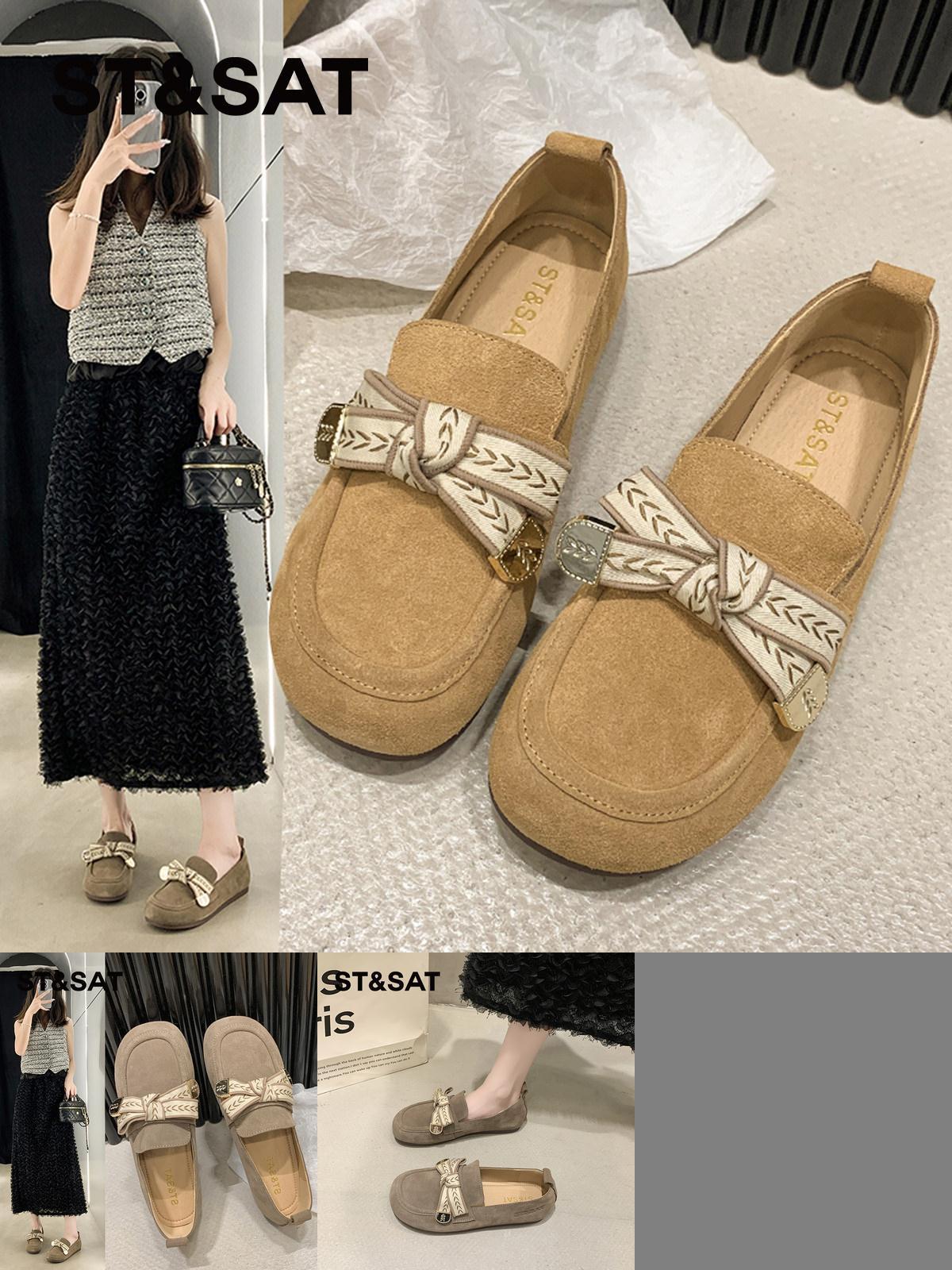 星期六法式真皮平底浅口单鞋女鞋