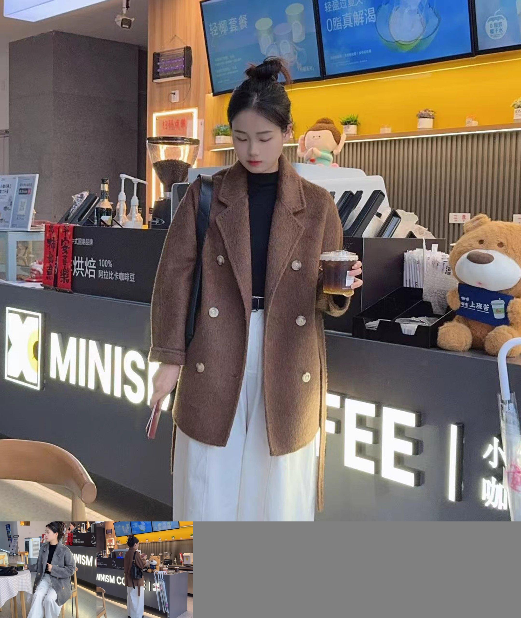 苏丽羊驼高定101801爆款大衣双排扣女短款秋冬毛呢外套