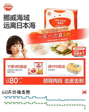 秋田满满大西洋真鳕鱼原切200g高蛋白生鲜儿童鳕鱼去皮去刺享宝宝婴儿食谱