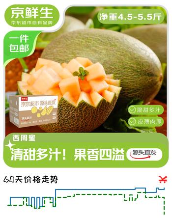 京鲜生海南脆甜哈密瓜 净重4-5斤  1-2粒装 单果2斤起 源头直发包邮