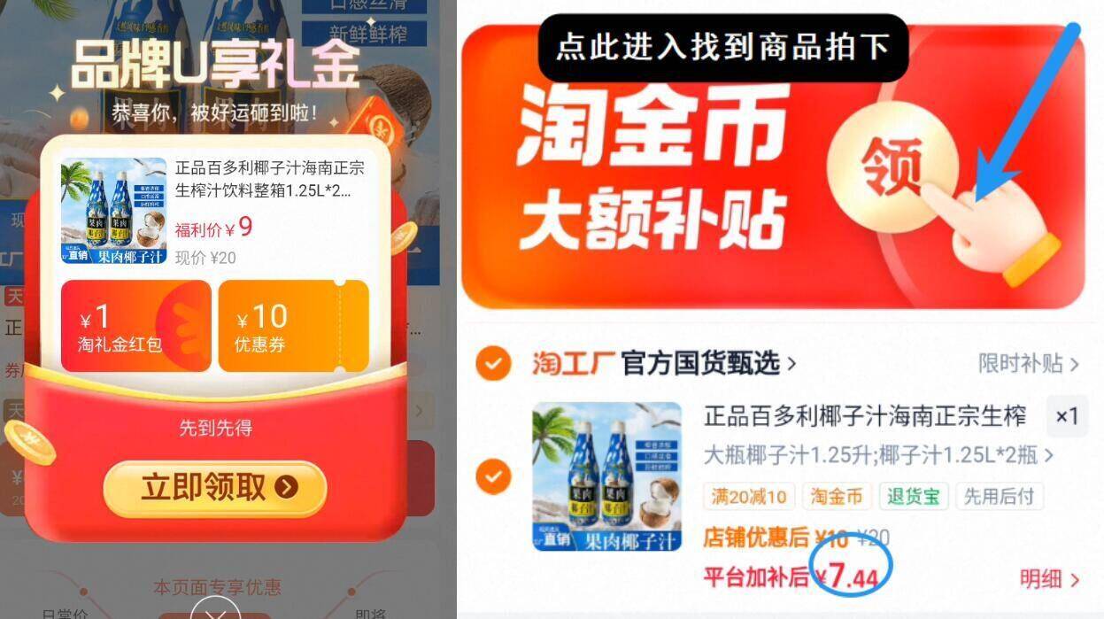 正品百多利椰子汁海南正宗生榨汁饮料整箱1.25L*2瓶/6瓶果肉鲜榨