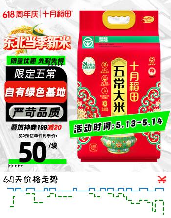 十月稻田 当季新米 绿色食品 五常大米 10斤(香米 东北大米 5kg)