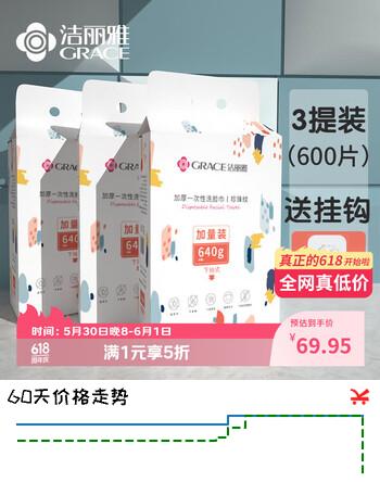 洁丽雅（Grace）一次性洗脸巾毛巾悬挂式洁面巾干湿两用擦脸巾加厚款3大包600抽