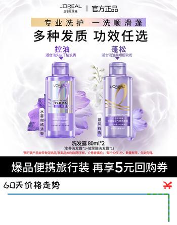 【2折】欧莱雅蓬松控油修护保湿爆品洗发水试用套组 80ml2（玻尿酸 水养）https://u.jd.com/46HZhMe----普遍有货 | 下1件最优到手单价：61 -> 【17.5】
