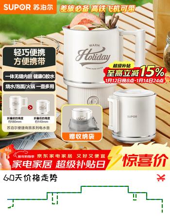 苏泊尔（SUPOR）600ml电热水壶烧水壶开水壶电水壶煮水壶烧水杯旅行便携式 家用智能多功能304折叠不锈钢SW-06E01A