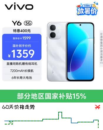 【8折】vivo Y6 8GB 256GB 星河银 7200mAh长续航 6年长寿大电池 满级防水防尘 全面抗摔 AI手机https://u.jd.com/9DkGk31----普遍有货 | 下1件最优到手单价：1449 -> 【1199】