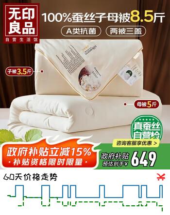 无印良品100%蚕丝子母被二合一被芯冬季加厚蚕丝被子拉链款8.5斤200x230cm