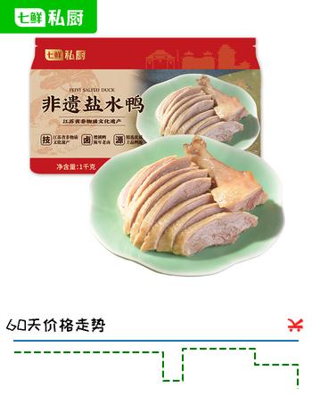 七鲜私厨非遗盐水鸭1kg （整只装） 熟食卤味咸水鸭伴手礼送礼年菜家宴