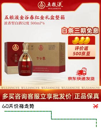 五粮浓香【五粮液出品】 纯粮酿造 高度白酒 送礼宴请 52度 500mL 6瓶 红金整箱