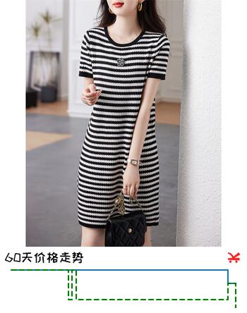 德玛纳（dme）【冰丝连衣裙】夏季套头微弹撞色针织短袖连衣裙