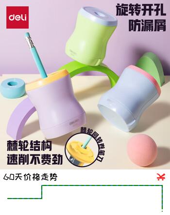 得力（deli）棘轮结构卷笔刀 旋转削笔刀幼儿园便携转笔旋笔刀削笔刀手动铅笔刀旋笔刀学生文具六一儿童节蓝