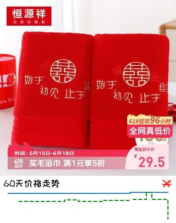 恒源祥结婚毛巾红色婚庆纯棉一对陪嫁毛巾礼盒装喜字新婚毛巾回礼伴手礼