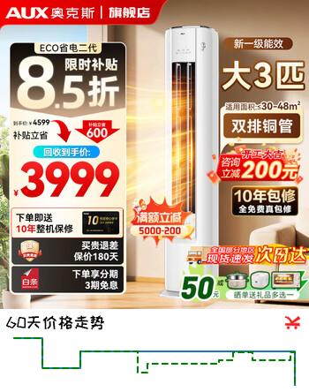 奥克斯（AUX）空调大1.5匹挂机省电侠家用2匹3匹柜机立柜新一级能效变频冷暖以旧换新家电补贴15%空调 3匹 一级能效省电侠 ECO节能40%