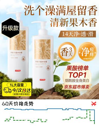 京东京造果酸净透沐浴露1L家庭装持久留香72小时香体温和去角质烟酰胺