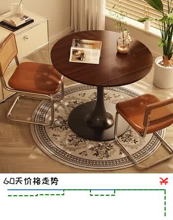 小匠材餐桌家用圆餐桌客厅家用饭桌阳台休闲桌椅郁金香洽谈桌胡桃100*73
