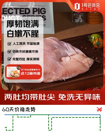 【4折】1号会员店 精修整猪肚 净重2斤 免洗带肚尖生鲜猪肉煲汤猪肚鸡肚包鸡https://u.jd.com/UgGMv8Q----普遍有货 | 下1件最优到手单价：143 -> 【65.4】
