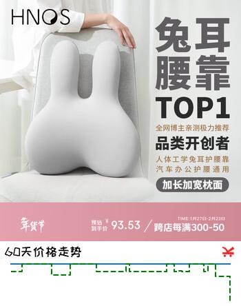 西诺思大头兔腰靠办公室靠背垫汽车靠枕久坐护腰神器车用兔子腰靠珍珠灰