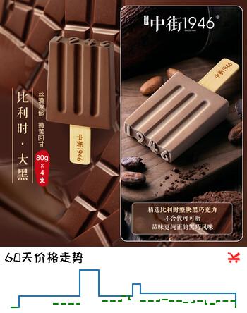 中街1946比利时巧克力大黑冰淇淋80g*4支 棒支雪糕冰淇淋
