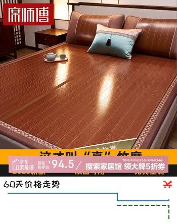 【5折】席师傅凉席1.35米x2米竹席碳化头层竹青三件套席子【可折叠 双面可用】https://u.jd.com/xOarytD----普遍有货 | 下1件最优到手单价：164.65 -> 【94.5】