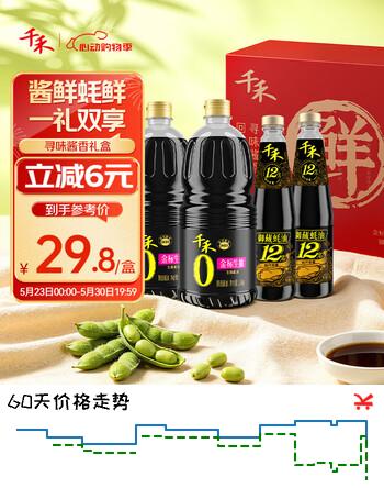 千禾寻味酱香礼盒【提鲜套装】金标生抽1.52kg*2+蚝油510g*2 调料套装