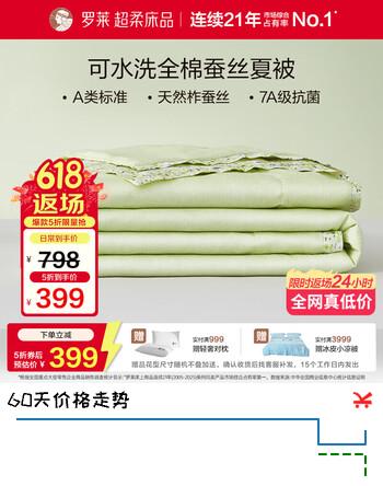 罗莱家纺 蚕丝被子100%全棉A类抗菌可水洗蚕丝夏凉被220*250cm