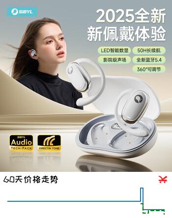 熙彼儿【电量显示】蓝牙耳机挂耳式 骨传导概念无线开放式 跑步运动耳机通话降噪耳夹适用于小米苹果