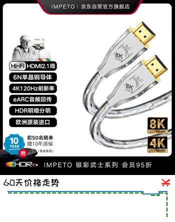 IMPETO 发烧级 HDMI线2.1版8K高清线 4K120hz 单晶铜 电脑电视蓝光机功放音箱音视频连接线 IMP2011-1米
