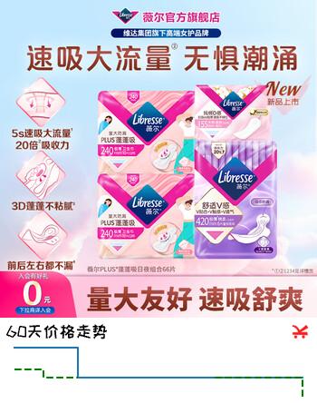 薇尔量大防漏PLUS蓬蓬吸卫生巾超薄姨妈巾加长日用夜用安睡裤安心裤 【蓬蓬】日夜组合66片