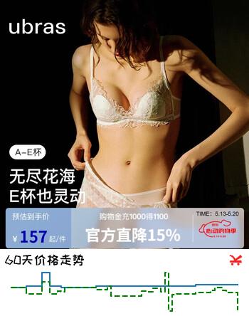 ubras无尽花海蕾丝性感大胸显小胸文胸女士内衣女 兔耳杯-白色 M