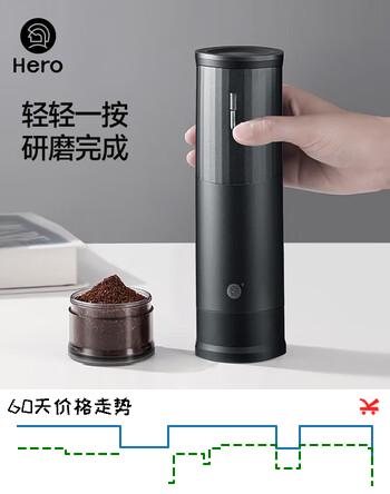 Hero小锐电动磨豆机便携咖啡豆研磨机小型咖啡磨粉机自动研磨 黑色
