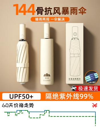 山山全自动防晒遮阳男女两用晴雨伞加厚结实抗风大号144骨梧桐米