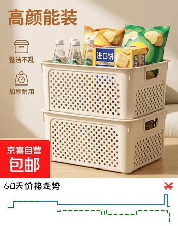 【1折】杂物收纳筐塑料桌面收纳盒厨房橱柜零食玩具整理筐置物塑料收纳篮 特大号34.224.212.5CM【单个】https://u.jd.com/4r9KfTk----普遍有货 | 下1件最优到手单价：2.99 -> 【0.39】