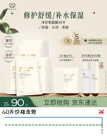 【6折】自然之名洋甘菊沁漾补水舒润保湿面膜 换季舒缓面膜轻薄膜布30片 生日礼物https://u.jd.com/9G9DqwX----普遍有货 | 下1件最优到手单价：90 -> 【61.9】